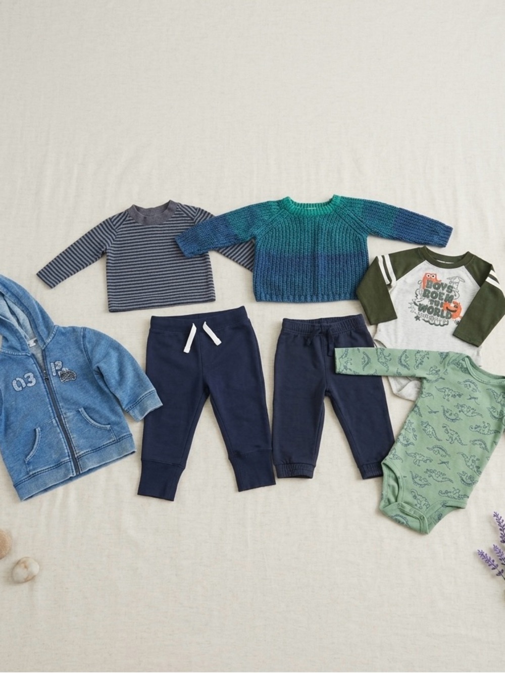 Mixed Brand Baby boy bundle hooded zip up,onesies, tees and pants 12-18M